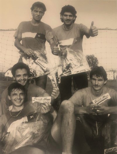 Heimo Vorderegger mit Teamkollegen 1988 wie Joze Prelogar